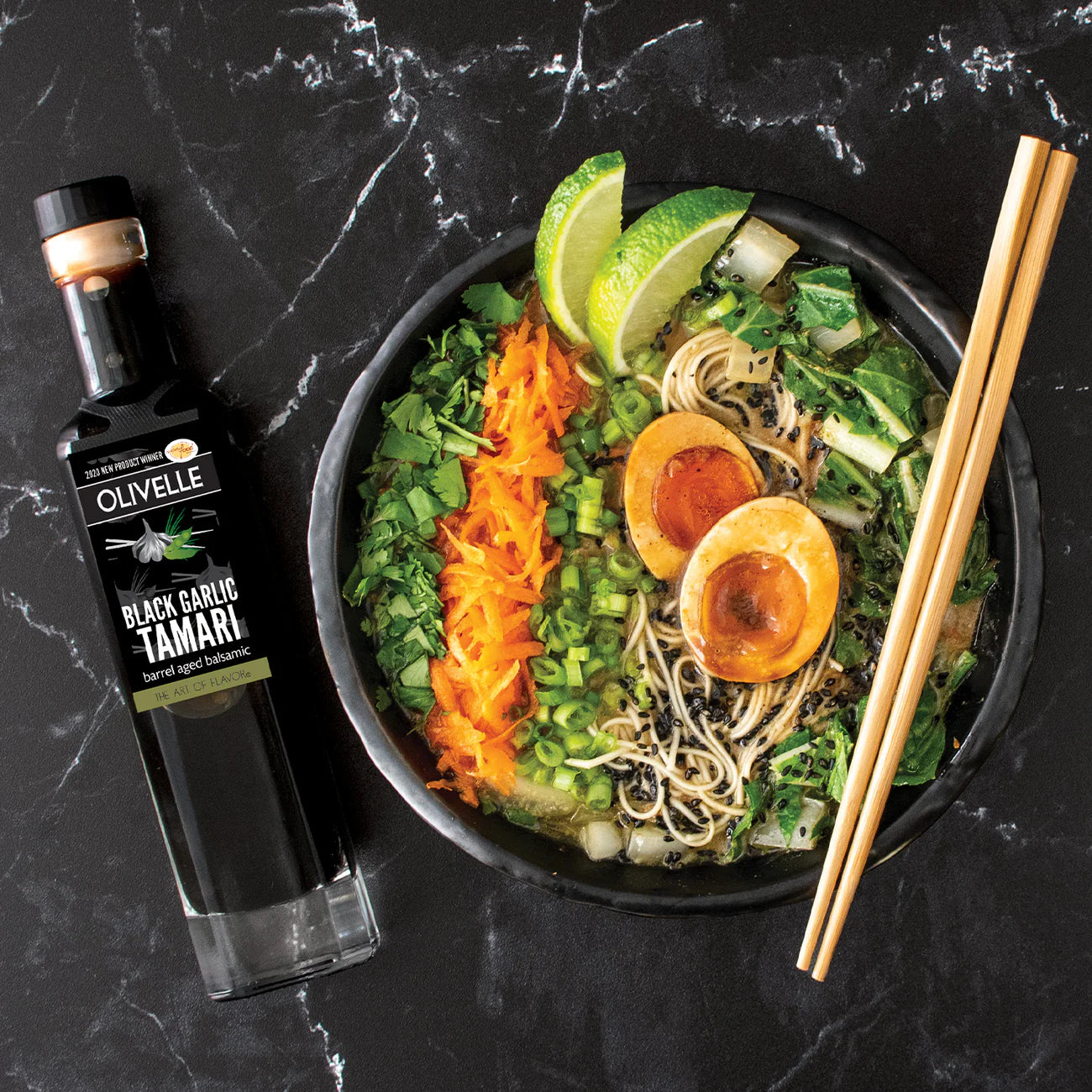 Olivelle Black Garlic Tamari Barrel Aged Balsamic Vinegar (Gluten Free)  250mL